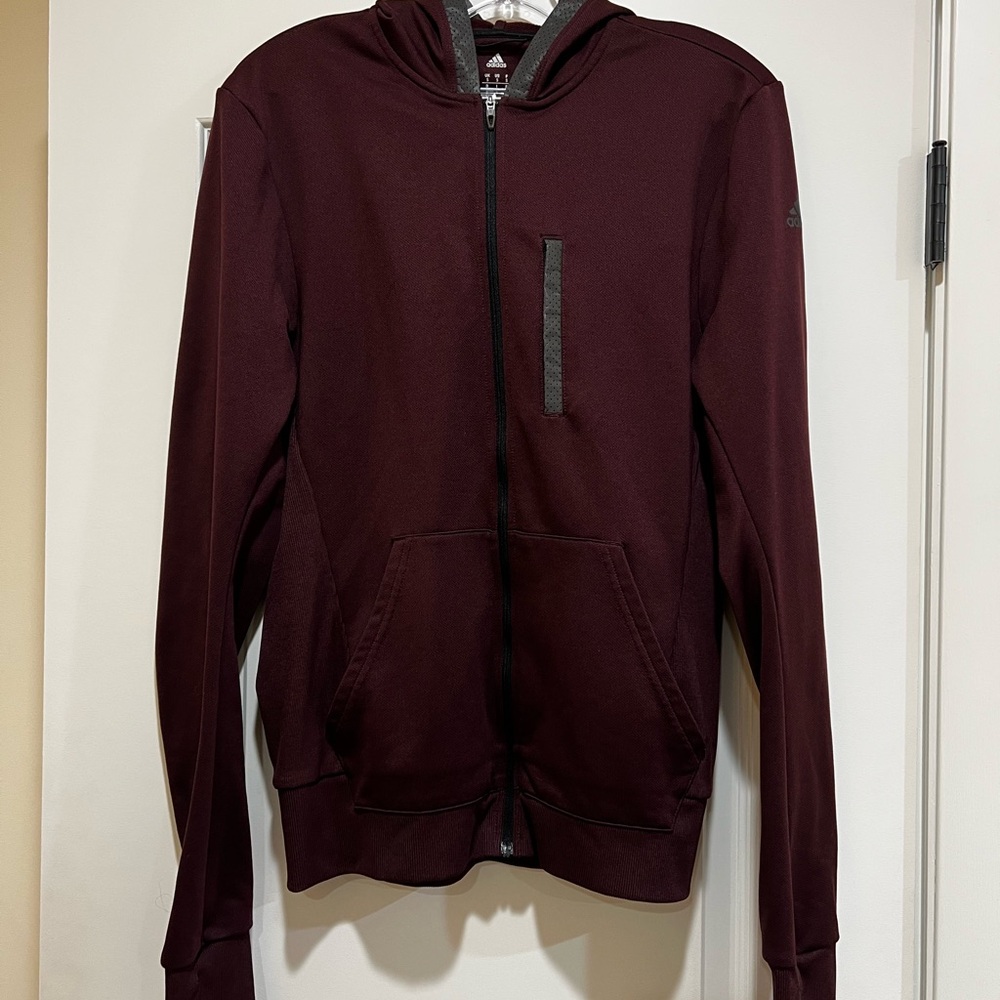 Adidas Maroon Zip-Up Hoodie- S